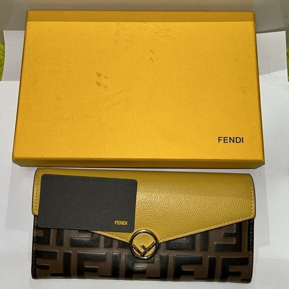 Authentic Fendi Leather Yellow & Brown FF Continental Long Wallet. - Picture 16 of 17